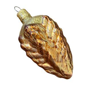 Czechoslovakia blown glass glittery pinecone Christmas tree ornament gold brown